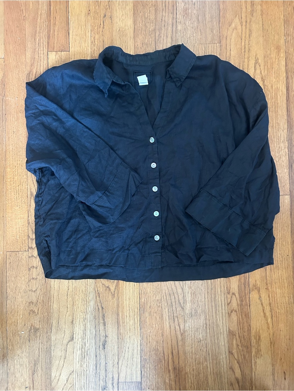 Calypso Black Women's Button-Front Linen Blouse Jacket